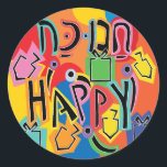 Hanukkah Happy Happy Stickers (1 1/2"/3")<br><div class="desc">Hanukkah Happy Bright Art Holiday Aufkleber. Wählen Sie aus 1 1/2" und 3" Aufklebern. Danke, dass du angehalten und eingekauft hast! Ihr Geschäft ist sehr geschätzt! Happy Hanukka! Form: Klassischer Round Sticker Machen Sie Ihren einzigartigen Style-Stick, indem Sie für jeden Anlass individuelle Aufkleber erstellen! Von besonderer Post bis hinzu Bastel-...</div>