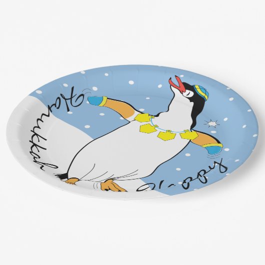 Hanukkah Happy Penguin Pappteller (Schrägansicht)