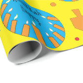 Hanukkah Happy Wrapping Paper/Orange Candles Geschenkpapier (Rolleneckpunkt)