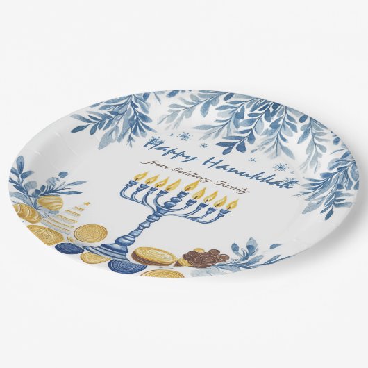 Hanukkah Harmony, Aquarell Pappteller (Schrägansicht)