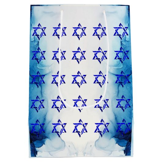HANUKKAH HEBREW STARS Geschenktasche personalisier Mittlere Geschenktüte (Rückseite)