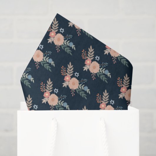 Hanukkah Jewish Bat Mitzvah Florals Handgezeichnet Seidenpapier (Geschenktüte)