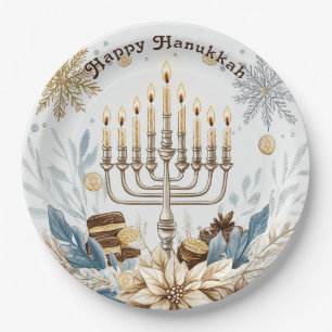 🕎 Hanukkah Joy, Aquarellfestival der Lichter Pappteller