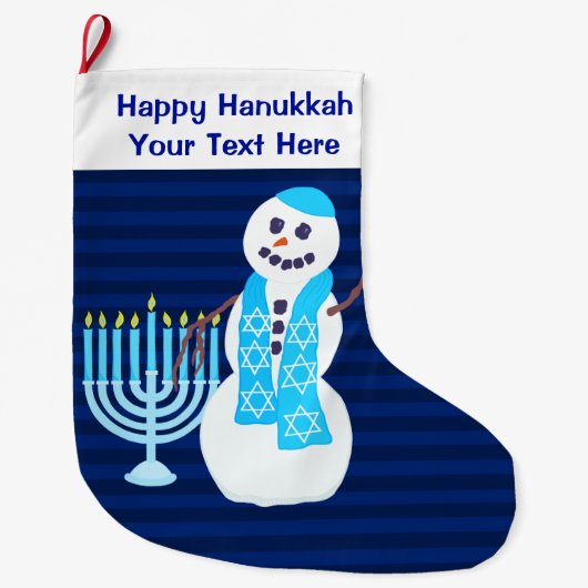 Hanukkah jüdischer Schneemann Blue Menorah für Kin Großer Weihnachtsstrumpf (Vorderseite)