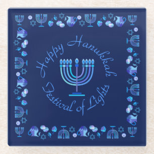 Hanukkah Jüdischer Urlaub Menorah Verziert Mandala Glasuntersetzer