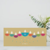 Hanukkah-Karte | Farbenfrohe Öllampe Menorah | Gol (Stehend Vorderseite)