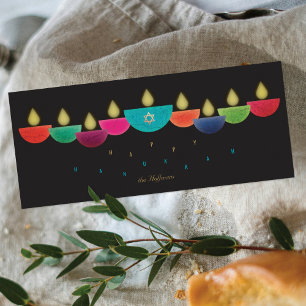 Hanukkah-Karte   Farbenfrohe Öllampe Menorah   Sch