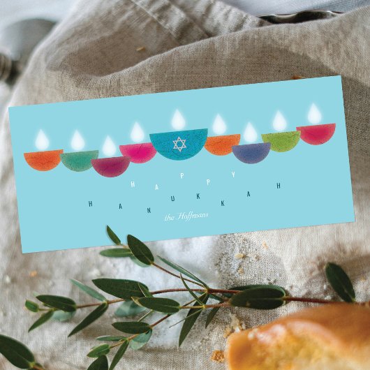 Hanukkah-Karte | Farbenfrohe Öllampe Menorah Sky B