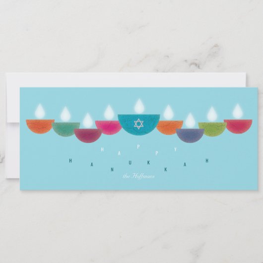 Hanukkah-Karte | Farbenfrohe Öllampe Menorah Sky B (Vorderseite)