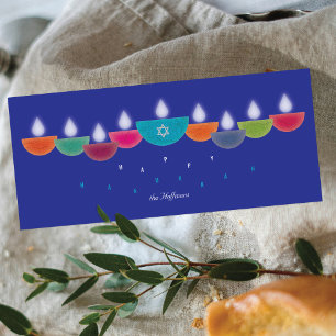 Hanukkah-Karte Farbige Öllampe Menora Blau