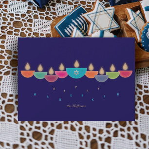Hanukkah-Karte Farbige Öllampen Menora Navy Einladung