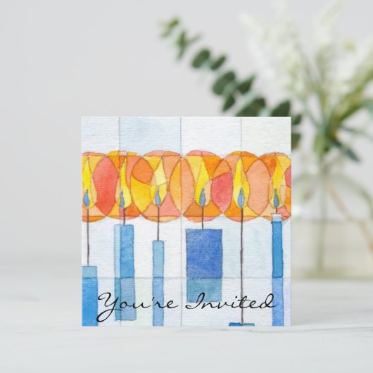 Hanukkah-Kerzen Einladung (Stehend Vorderseite)