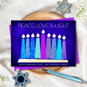 Hanukkah-Kerzen Frieden Liebe Licht Blau Echtgold Folien Feiertagskarte