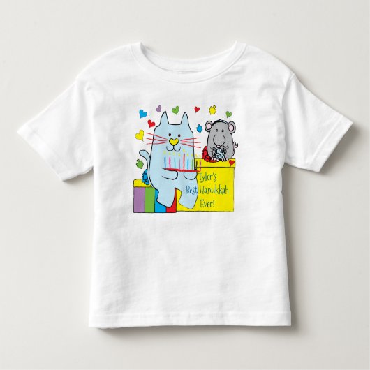 Hanukkah Kleinkind Jersey T - Shirt Blue Cat und M (Vorderseite)