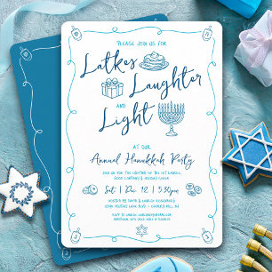 Hanukkah-Latke-Lachen-Licht Handgezeichnete lustig Einladung