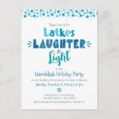Hanukkah Latke Laghter Light Fun Modernes Party Einladungspostkarte (Vorderseite)