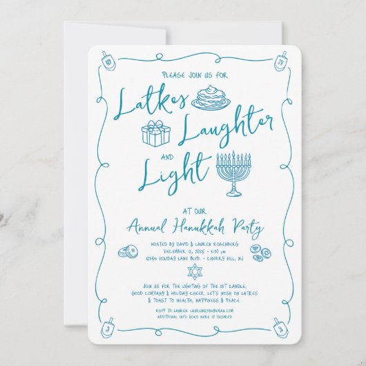 Hanukkah Latke Laughter Light Whimsical Fun Doodle Einladung (Vorderseite)