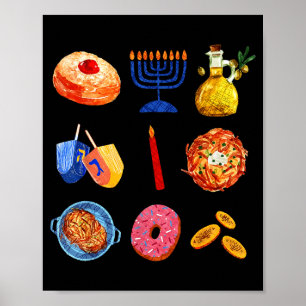 Hanukkah Latke Menora Dreidel Donut Chanukah Jüdis Poster