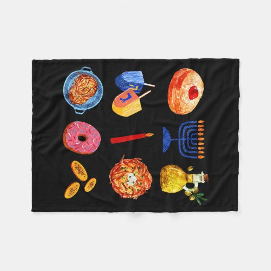 Hanukkah Latke Menorah Dreidel Donut Chanukah Jewi Fleecedecke (Vorderseite (Horizontal))
