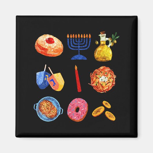 Hanukkah Latke Menorah Dreidel Donut Chanukah Jewi Magnet (Vorne)