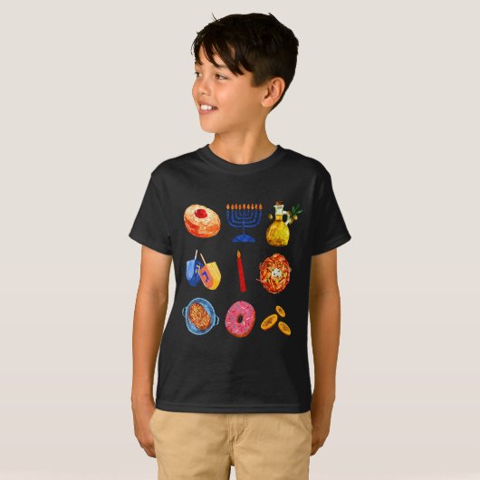 Hanukkah Latke Menorah Dreidel Donut Chanukah Jewi T-Shirt (Vorne ganz)