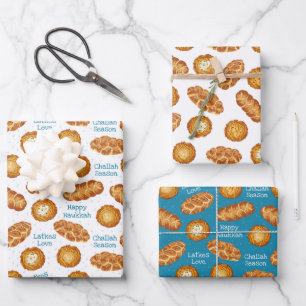 Hanukkah-Latke- und Challah-Brot-Foodie-Muster Geschenkpapier Set