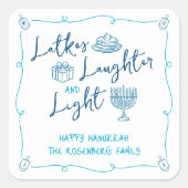 Hanukkah Latkes Laughter Light Hand Drawn Doodles Quadratischer Aufkleber (Vorderseite)