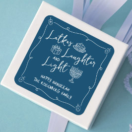 Hanukkah Latkes Laughter Light Navy Hand Drawn Fun Quadratischer Aufkleber