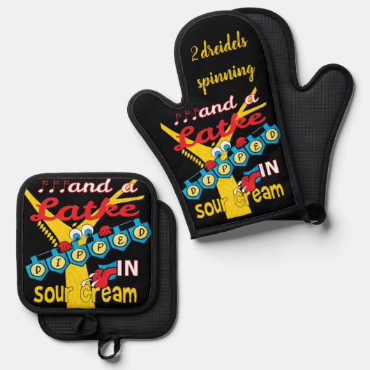Hanukkah Latkes Oven Mitt & Pot Holder Set (Vorderseite/Rückseite)