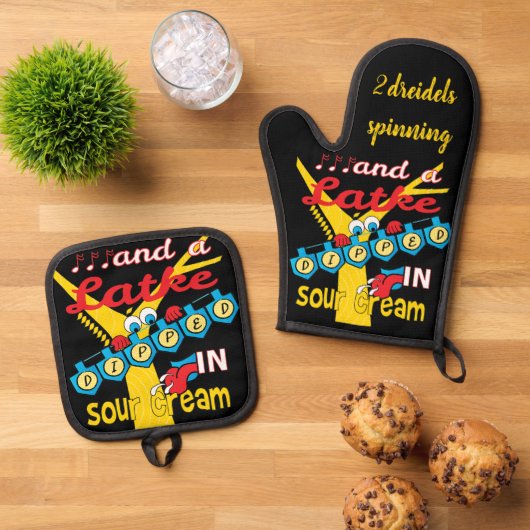Hanukkah Latkes Oven Mitt & Pot Holder Set (Oben Unten)