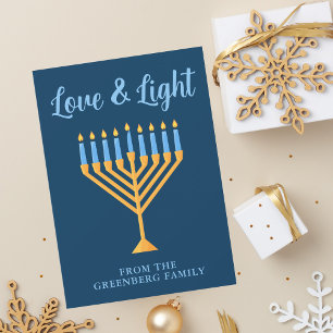 Hanukkah Liebe & Light Custom Menorah Blue Gold Feiertagskarte