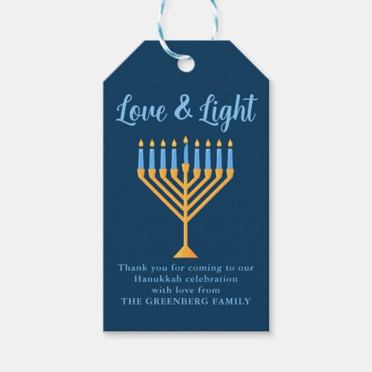 Hanukkah Liebe & Light Custom Menorah Blue Party Geschenkanhänger (Vorderseite)