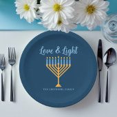 Hanukkah Liebe & Light Custom Menorah Blue Party Pappteller