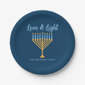 Hanukkah Liebe & Light Custom Menorah Blue Party Pappteller (Vorderseite)