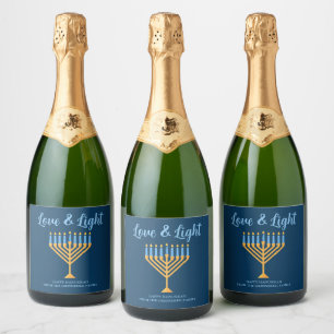 Hanukkah Liebe & Light Custom Menorah Blue Party Schaumweinetikett