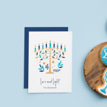 Hanukkah Liebe & Light Floral Menorah Card