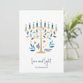 Hanukkah Liebe & Light Floral Menorah Card Einladung (Stehend Vorderseite)