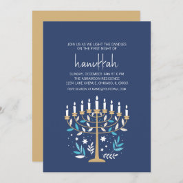 Hanukkah Liebe & Light Floral Menorah Feiertag Par Einladung