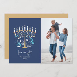 Hanukkah Liebe & Light Floral Menorah Foto Card Feiertagskarte