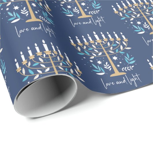 Hanukkah Liebe & Light Floral Menorah Geschenkpapier (Rolleneckpunkt)