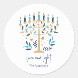 Hanukkah Liebe & Light Floral Menorah Runder Aufkleber