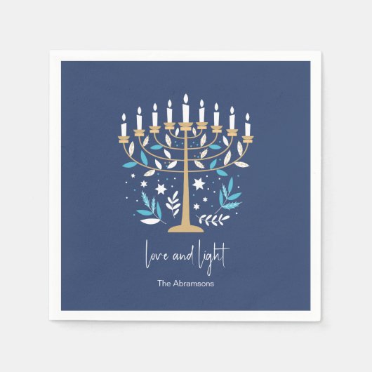Hanukkah Liebe & Light Floral Menorah Serviette (Vorderseite)