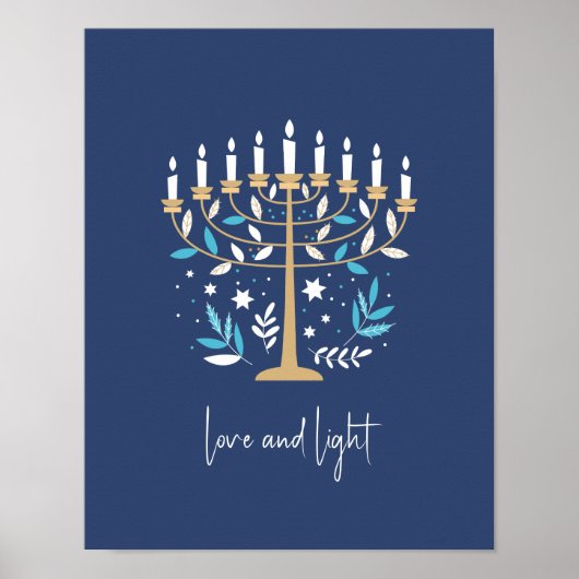 Hanukkah Liebe & Light Floral Menorah Zeichen Poster (Vorne)