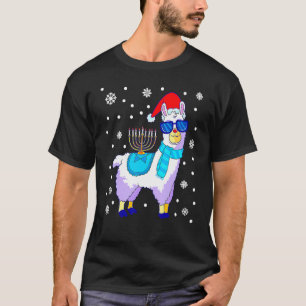 Hanukkah Llama Menorah Alpaca Weihnachtsmannmütze  T-Shirt