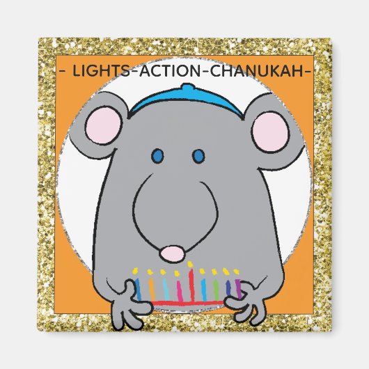 Hanukkah Magnet Square Maus Menorah (Vorne)