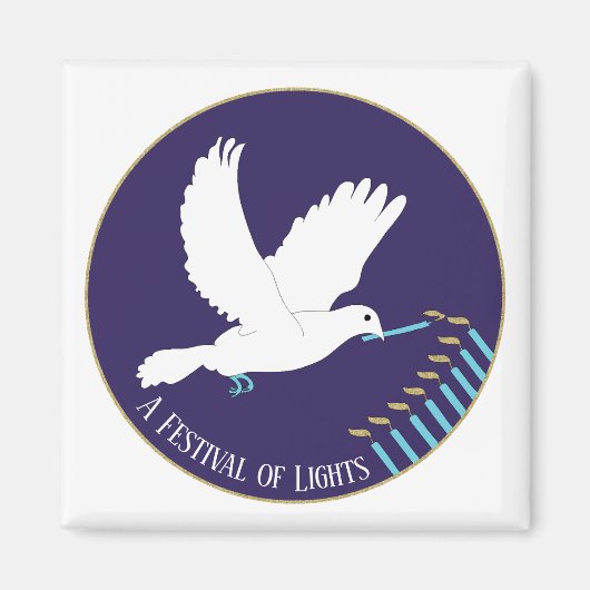 Hanukkah Magnet Square White Dove Kerzen Lit (Vorne)