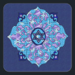 Hanukkah Mandela Quadratischer Aufkleber<br><div class="desc">Blues aller Schattierungen,  Lila und Lavendel in einer Blume mandela Form mit einem geknoteten sechsseitigen Stern in der Mitte ist ein großartiger Weg,  Hanukkah zu feiern und gleichzeitig Ihre Individualität zum Ausdruck zu bringen.</div>