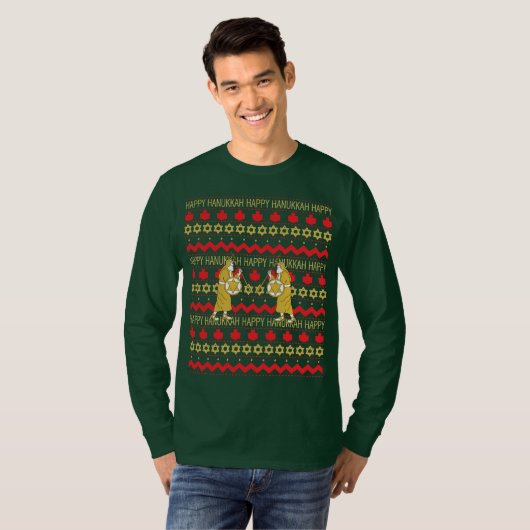 Hanukkah Men "Ugly Sweater" T - Shirt Long Sleeve (Vorne ganz)