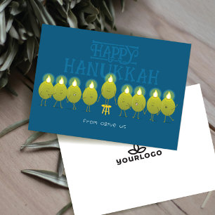 Hanukkah-Menora Oliven Teal Blaues Firmenlogo Feiertagskarte