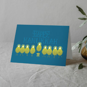 Hanukkah-Menora Oliven, Türkisblaue gefaltete Grup Karte
